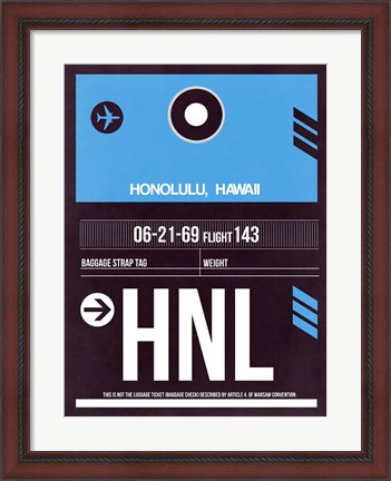 Framed HNL Honolulu Luggage Tag II Print