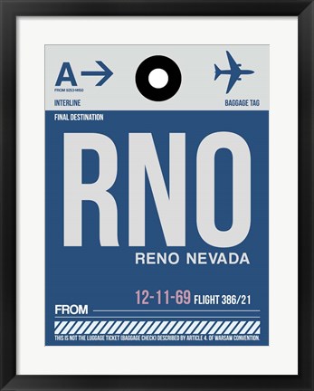 Framed RNO Reno Luggage Tag II Print