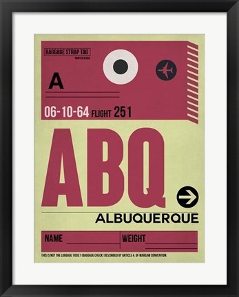 Framed ABQ Albuquerque Luggage Tag II Print
