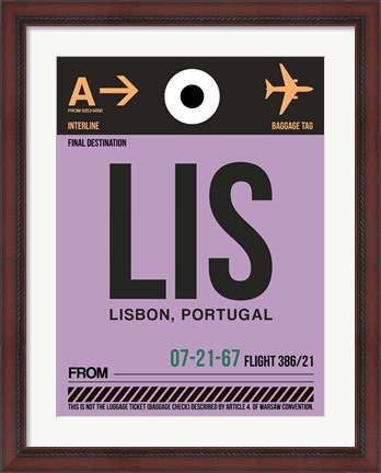 Framed LIS Lisbon Luggage Tag I Print