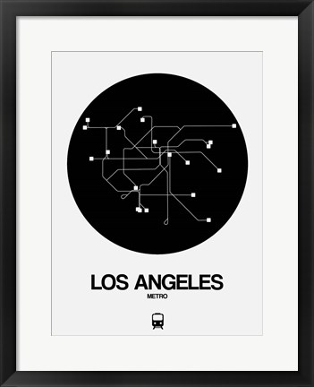 Framed Los Angeles Black Subway Map Print