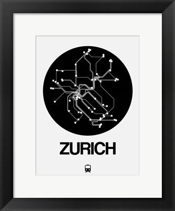 Framed Zurich Black Subway Map Print