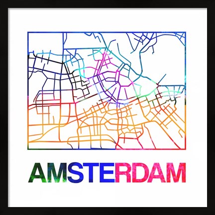 Framed Amsterdam Watercolor Street Map Print