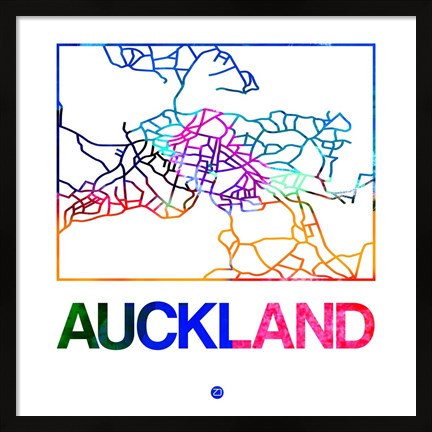 Framed Auckland Watercolor Street Map Print