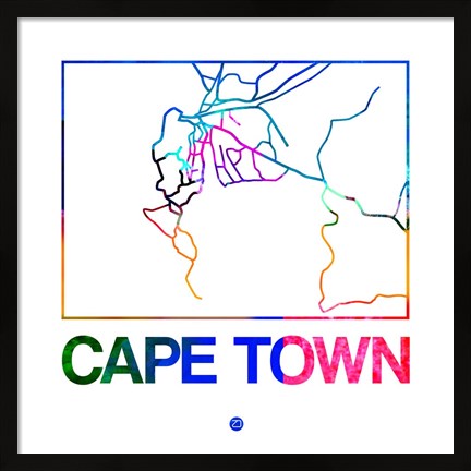 Framed Cape Town Watercolor Street Map Print