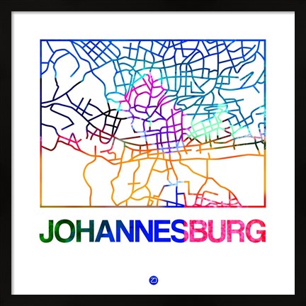 Framed Johannesburg Watercolor Street Map Print