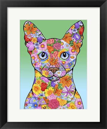 Framed Flowers Siamese Cat Print