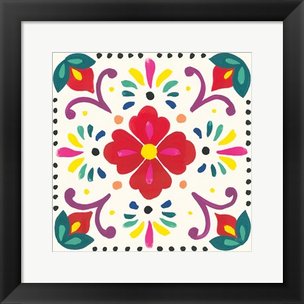 Framed Floral Fiesta White Tile XII Print