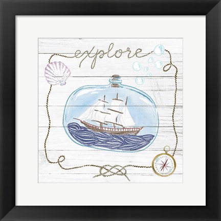 Framed Ship in a Bottle Explore Shiplap Print