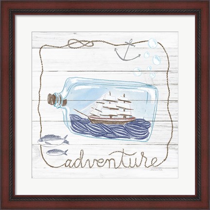 Framed Ship in a Bottle Adventure Shiplap Print