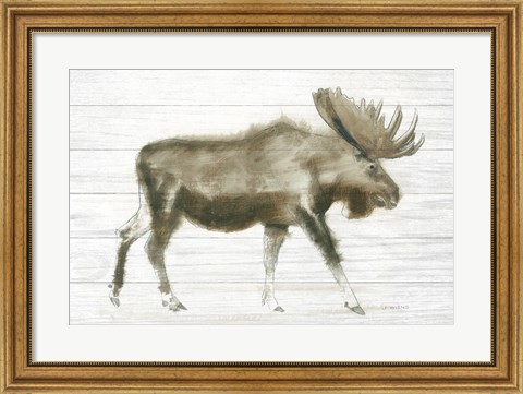 Framed Dark Moose on Wood Crop Print
