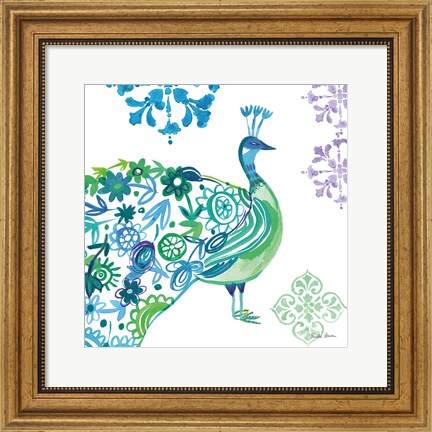 Framed Jewel Peacocks II Print