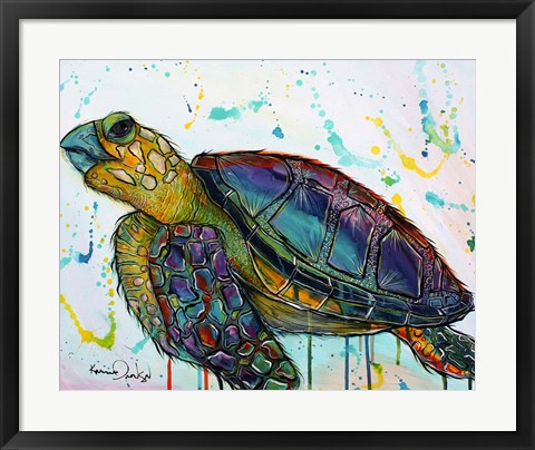 Framed Sea Turtle w/paint splotches Print