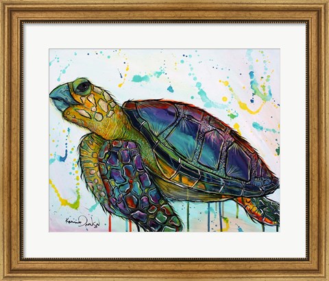 Framed Sea Turtle w/paint splotches Print