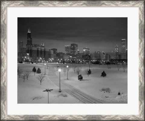 Framed Snowy Chicago Skyline Print
