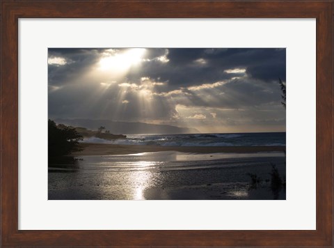 Framed Scenic View of Beach during Sunset, Hawaii Print