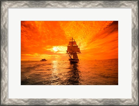 Framed Sailboat and Tall Ship the Pacific Ocean, Dana Point Harbor, California Print