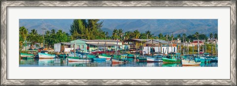 Framed Boats Moored at a Harbor, Trinidad, Cuba Print