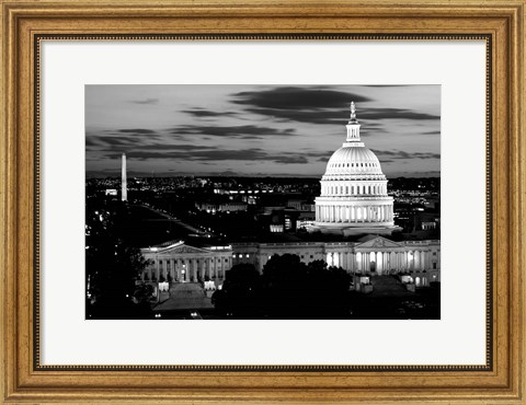 Framed City Lit up at Dusk, Washington DC Print