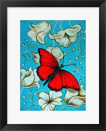 Framed Aqua-Red Butterfly Print