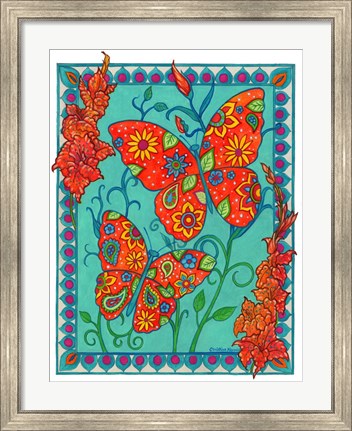 Framed Orange &amp; Blue Butterflies Print