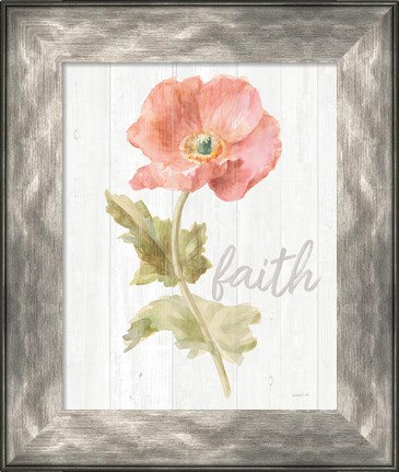 Framed Garden Poppy on Wood Faith Print