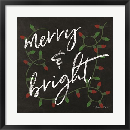 Framed Merry &amp; Bright Chalkboard Print