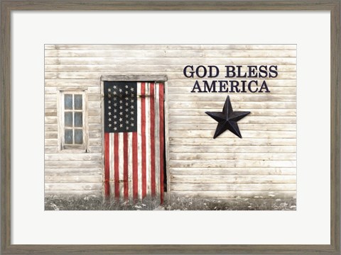 Framed God Bless American Flag Print