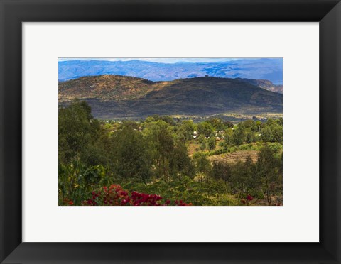 Framed Red flowers and Farmland in the Mountain, Konso, Ethiopia Print