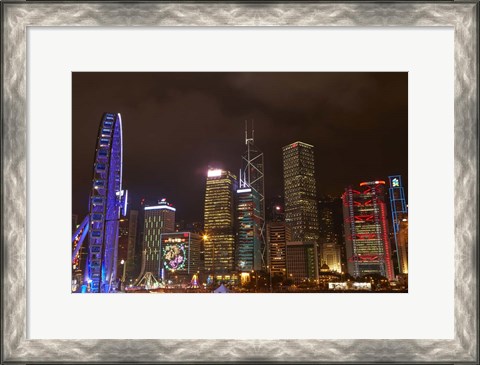 Framed Skyscrapers and Hong Kong Observation Wheel, Hong Kong, China Print
