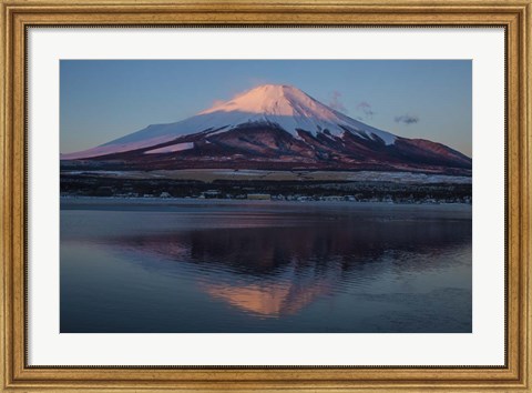 Framed Mt Fuji and Lake at sunrise, Honshu Island, Japan Print