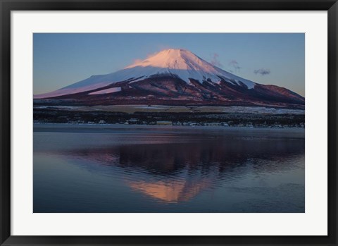 Framed Mt Fuji and Lake at sunrise, Honshu Island, Japan Print