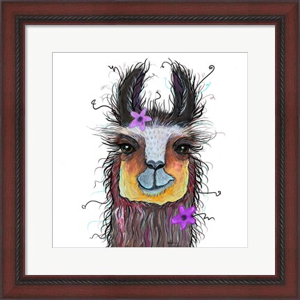 Framed Llama with Purple Flower Print