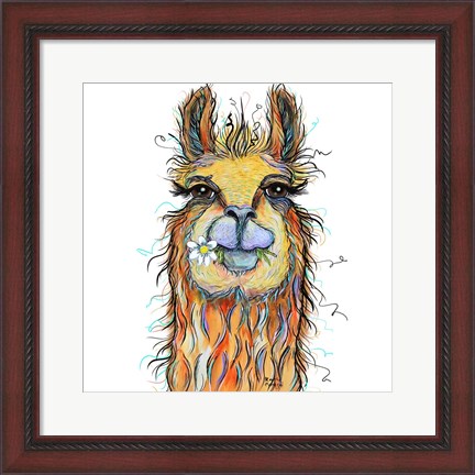 Framed Llama with Daisy Print