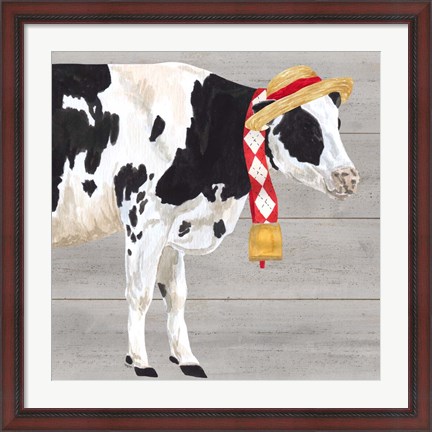 Framed Intellectual Animals I Cow and Bell Print