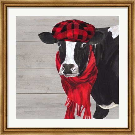 Framed Intellectual Animals III Cow and Scarf Print
