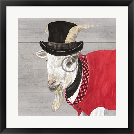 Framed Intellectual Animals VI Goat with Hat Print