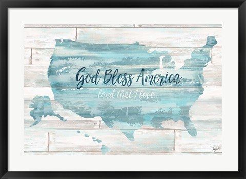Framed God Bless America USA Map Print