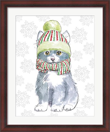 Framed Christmas Kitties II Snowflakes v2 Print