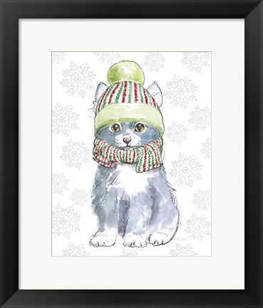 Framed Christmas Kitties II Snowflakes v2 Print