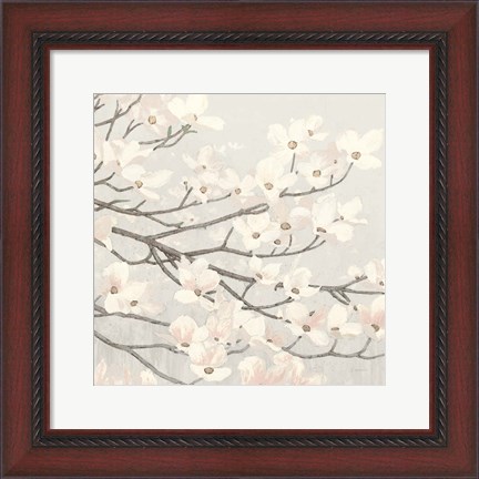 Framed Dogwood Blossoms II Gray Print