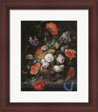 Framed Abraham Mignon, Still Life with Flowers and a Watch Print