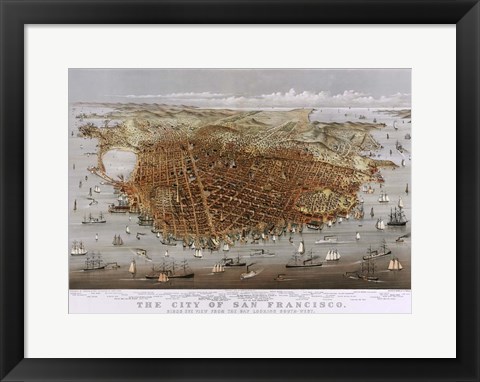 Framed Map Of The City Of San Francisco 1878 Print