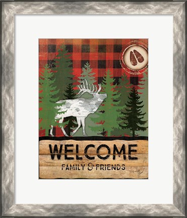 Framed Cabin Welcome Plaid I Print