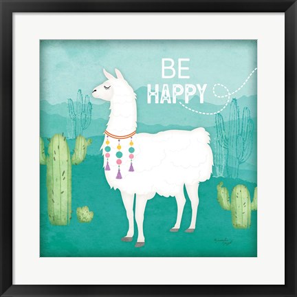 Framed Be Happy Llama Print