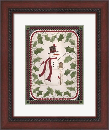 Framed Birdhouse Snowman Print