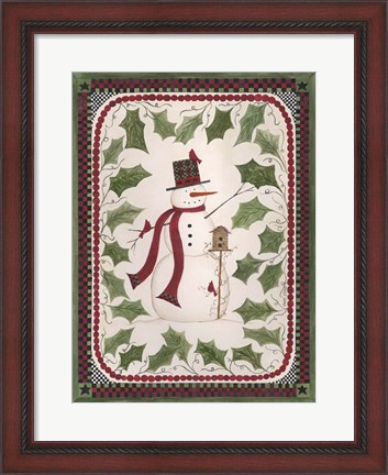 Framed Birdhouse Snowman Print