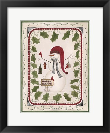 Framed Happy Holidays Snowman Print