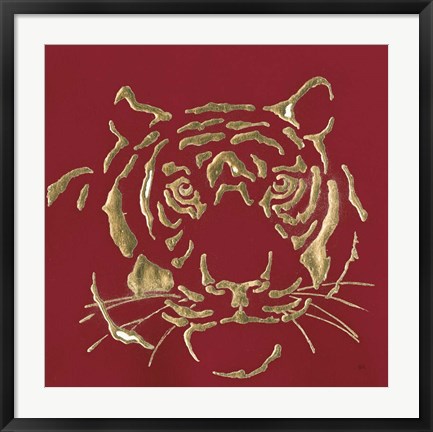 Framed Gilded Tiger on Red Print