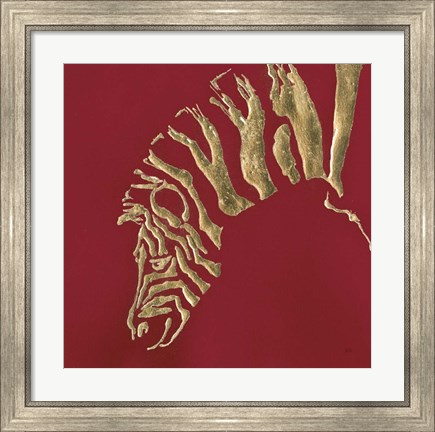 Framed Gilded Zebra on Red Print